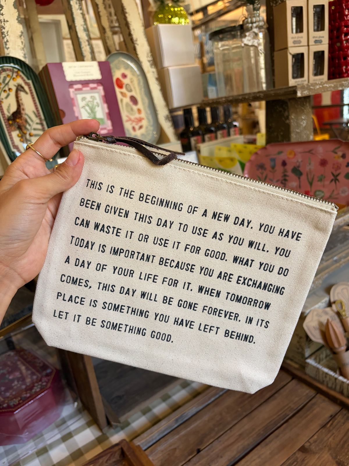 Canvas Zip Pouch w/ quote