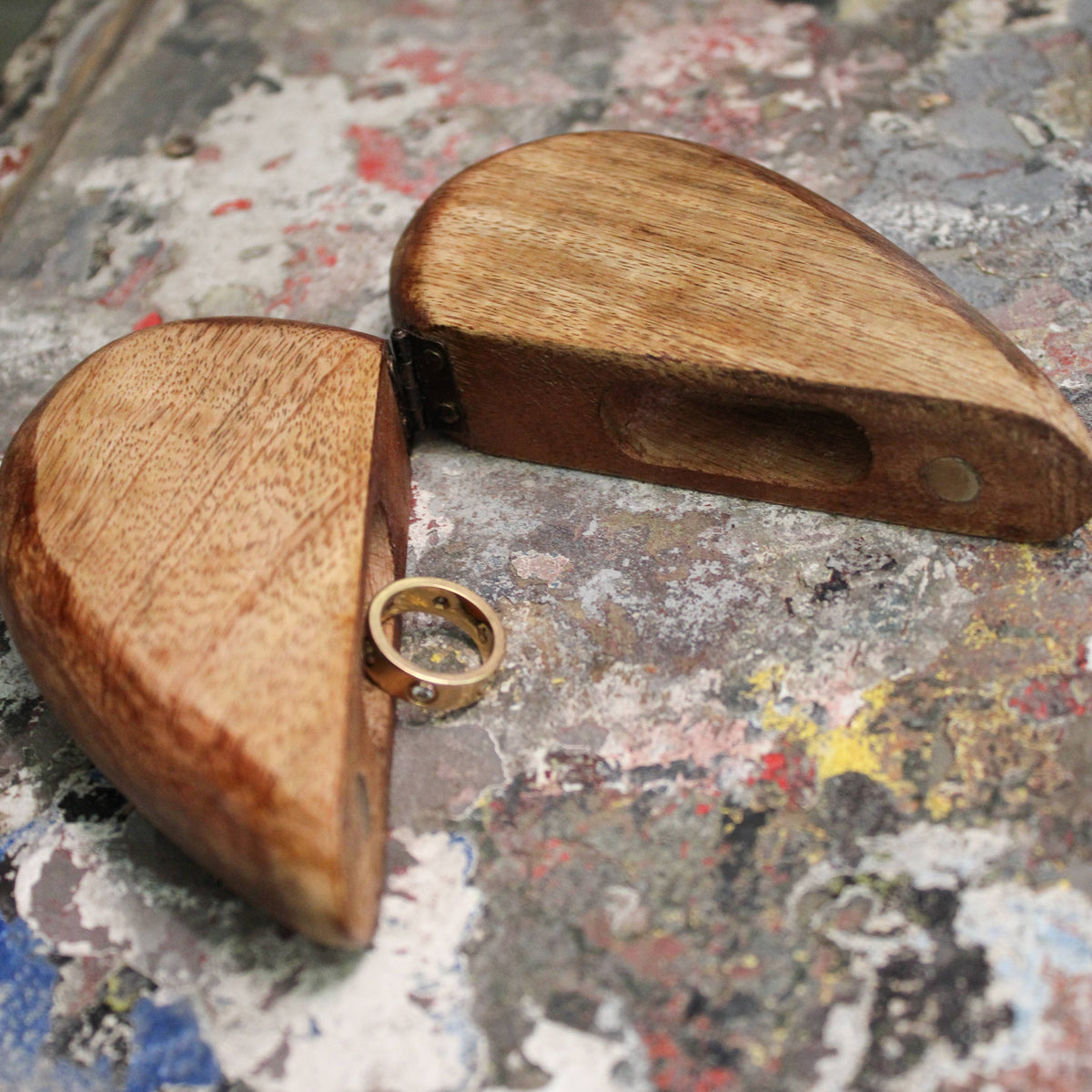 Wooden Heart Shaped Ring Box