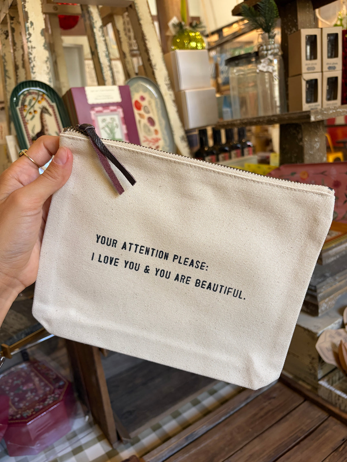 Canvas Zip Pouch w/ quote