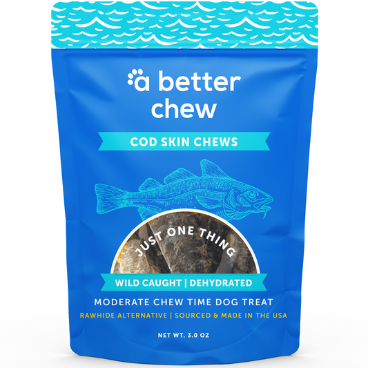 Wild Caught Cod Skin Chews- Natural Alternative to Rawhides - Long Lasting Dog Treats