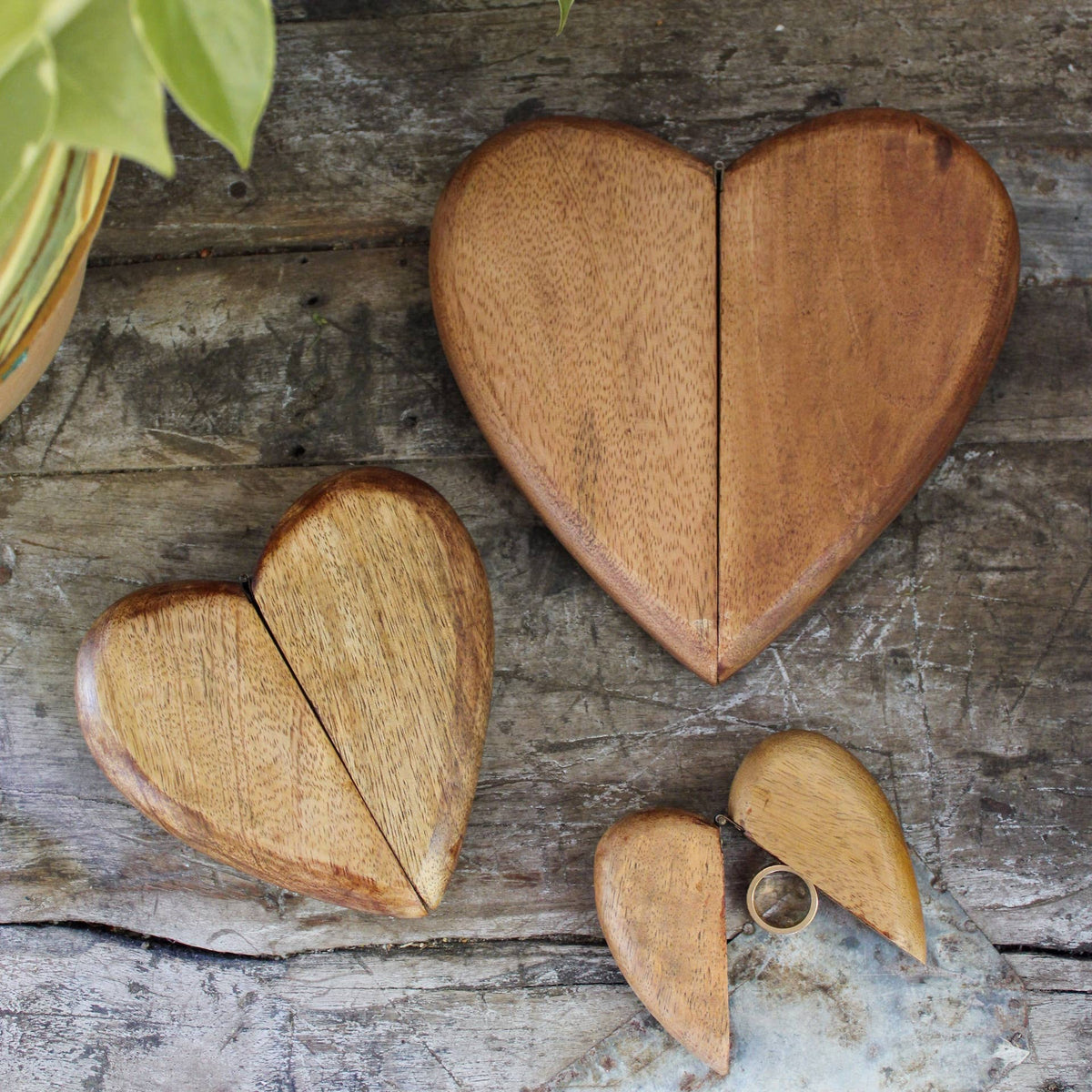 Wooden Heart Shaped Ring Box