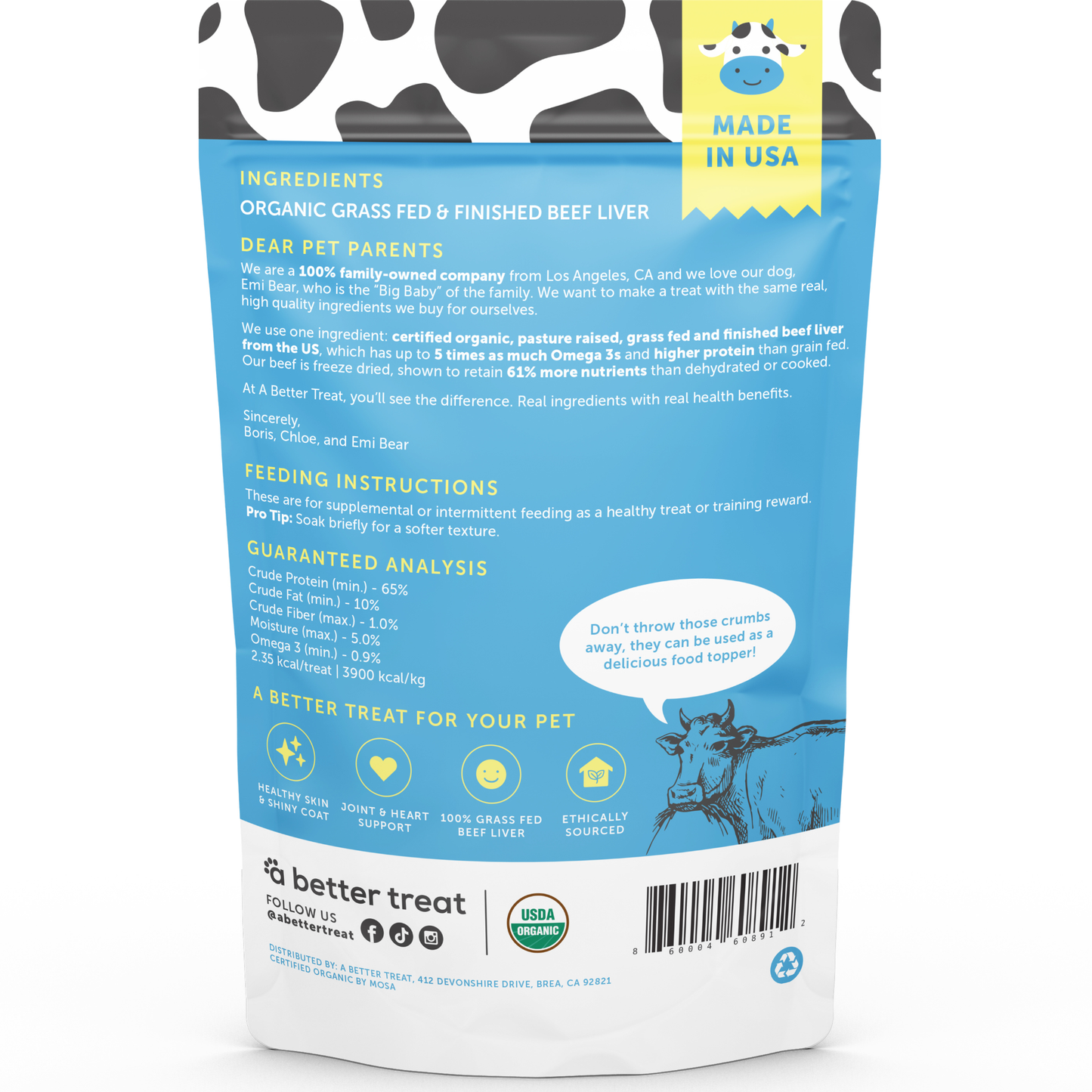 Organic Freeze Dried 100% Grass Fed Beef Dog and Cat Treats
